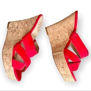 Colin Stuart women’s cork platform wedges red summer beach rockabilly size 6